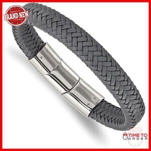 Stainless Steel Braided Leather Bracelet 8" with Extension